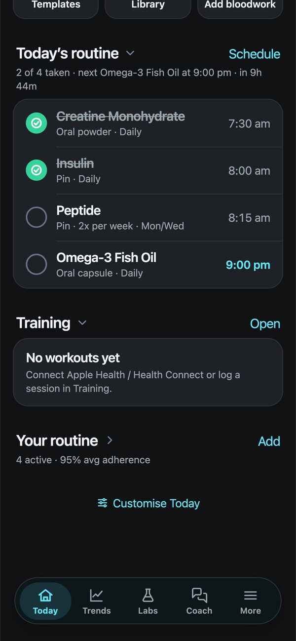 Today’s routine with reminder times