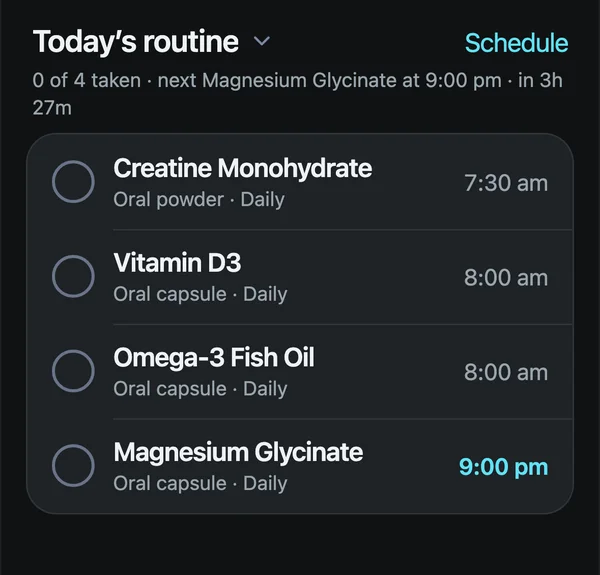 Biohack Tracker routine with supplements due today