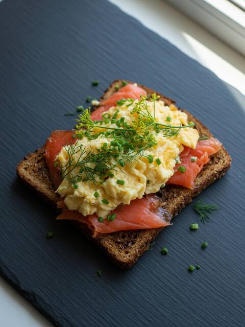 Smoked salmon eggs on toast