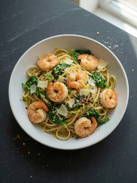 Lemon garlic prawn pasta