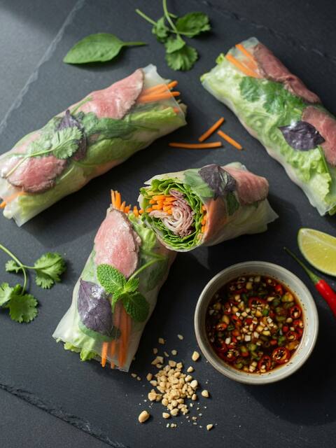 Beef rice paper rolls