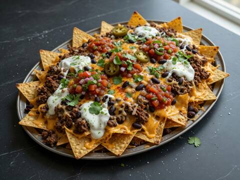 Beef & bean nachos